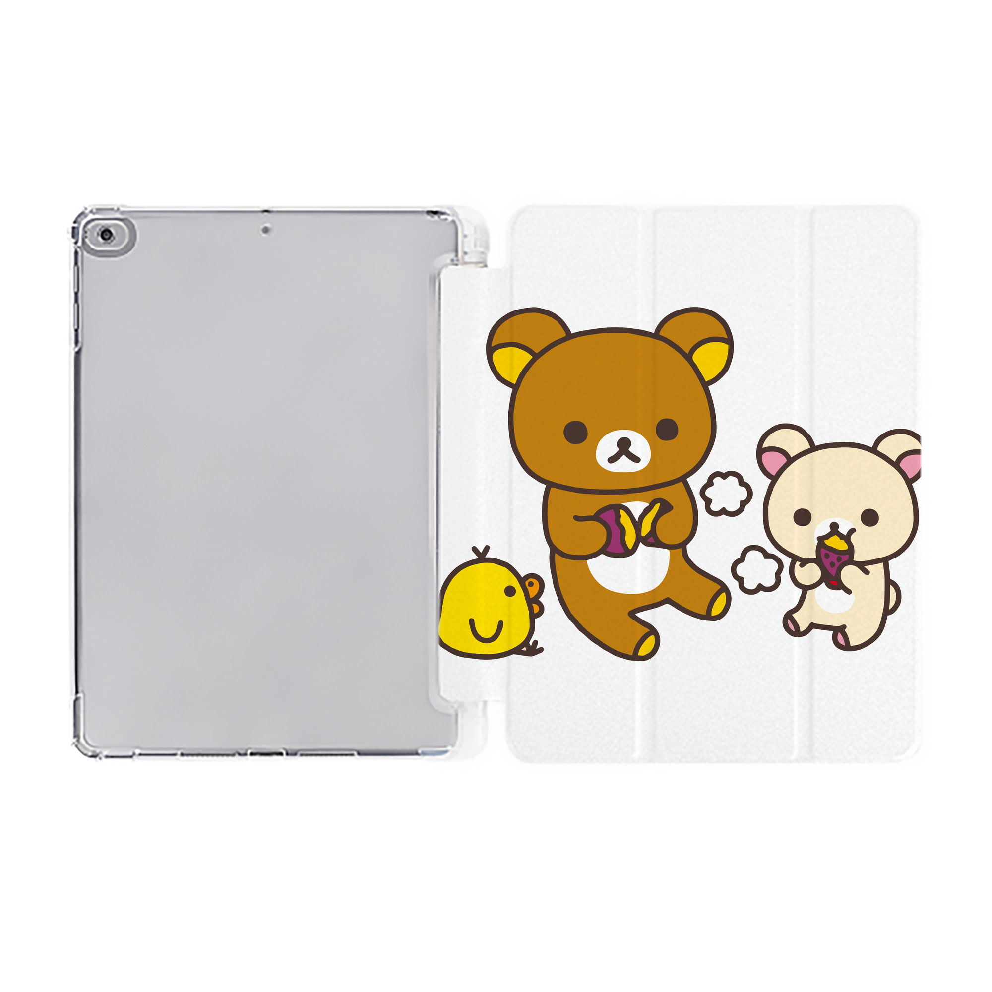 （画像用） リラックマ リラックマ キイロイトリ Rilakkuma Korilakkuma Kiiroitori IPad ケース ペン収納付き 三つ折りスタンド PUレザー×シリコン 対応機種9.5/10.5/10.9インチ